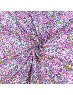 Tessuto di cotone indiano block print Nalini - Rosa