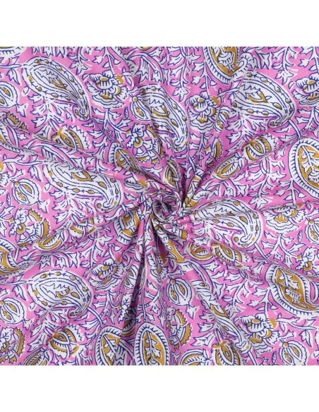 Tessuto di cotone indiano block print Nalini - Rosa