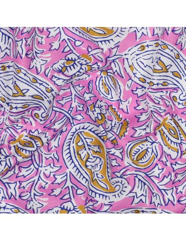 Tessuto di cotone indiano block print Nalini - Rosa