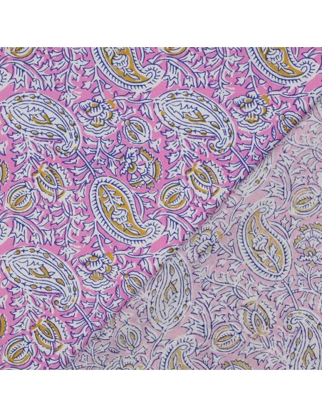 Tessuto di cotone indiano block print Nalini - Rosa