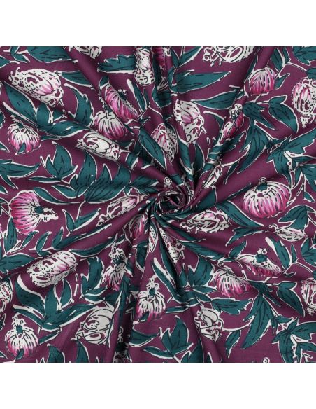 Tessuto di cotone indiano block print Serina - Melanzana