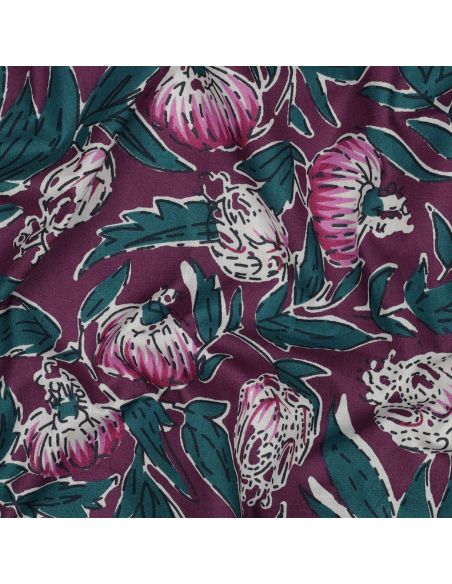 Tessuto di cotone indiano block print Serina - Melanzana