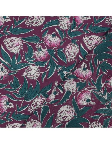 Tessuto di cotone indiano block print Serina - Melanzana