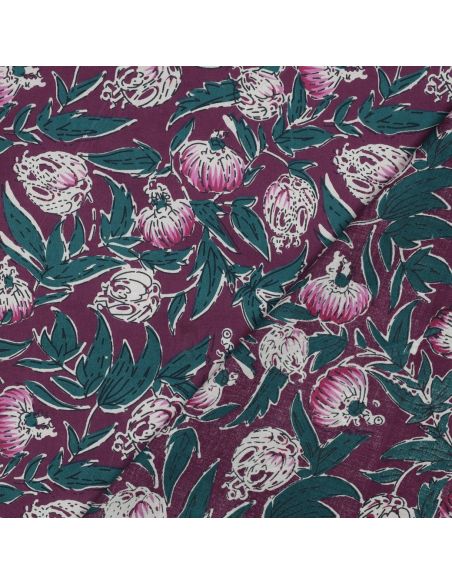 Tessuto di cotone indiano block print Serina - Melanzana
