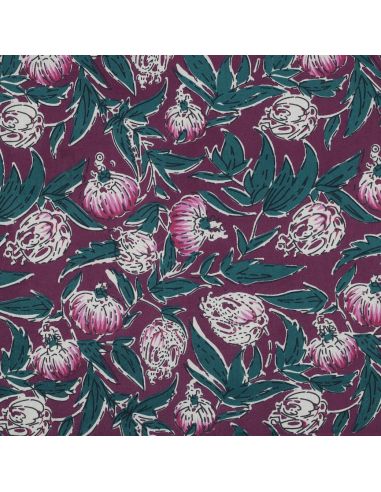 Tessuto di cotone indiano block print Serina - Melanzana