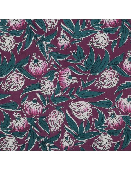 Tessuto di cotone indiano block print Serina - Melanzana