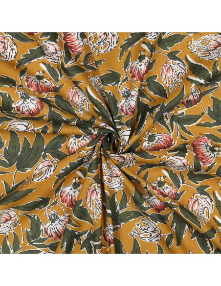 Tessuto di cotone indiano block print Serina - Ocra