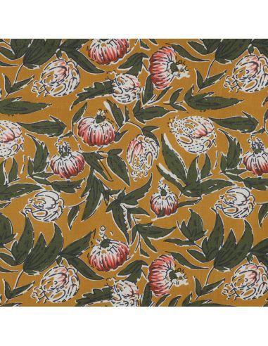 Tessuto di cotone indiano block print Serina - Ocra