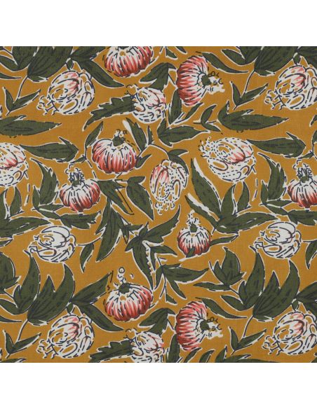 Tessuto di cotone indiano block print Serina - Ocra