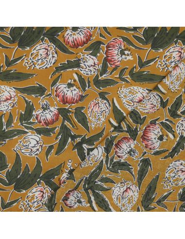 Tessuto di cotone indiano block print Serina - Ocra