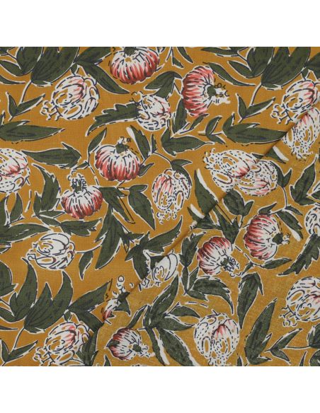 Tessuto di cotone indiano block print Serina - Ocra