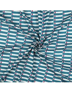 Tessuto di cotone indiano block print Indra - Blu petrolio