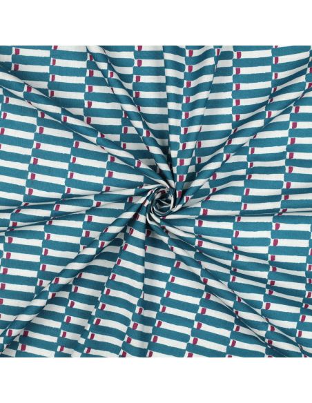 Tessuto di cotone indiano block print Indra - Blu petrolio