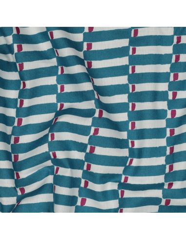 Tessuto di cotone indiano block print Indra - Blu petrolio