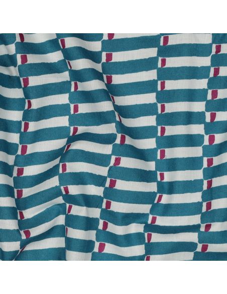 Tessuto di cotone indiano block print Indra - Blu petrolio