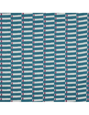Tessuto di cotone indiano block print Indra - Blu petrolio