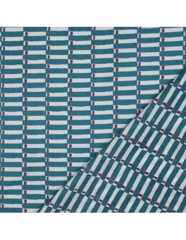 Tessuto di cotone indiano block print Indra - Blu petrolio