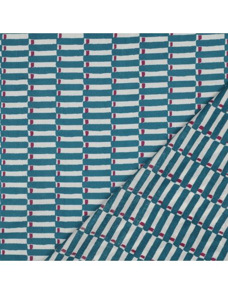 Tessuto di cotone indiano block print Indra - Blu petrolio