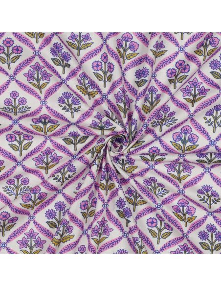 Tessuto di cotone indiano block print Solenne - Rosa