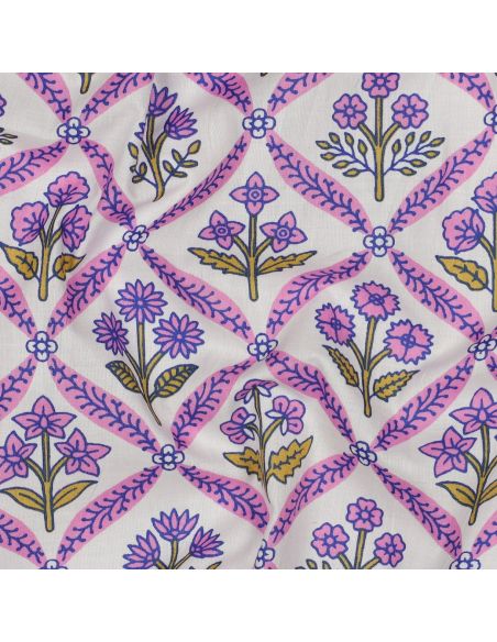 Tessuto di cotone indiano block print Solenne - Rosa