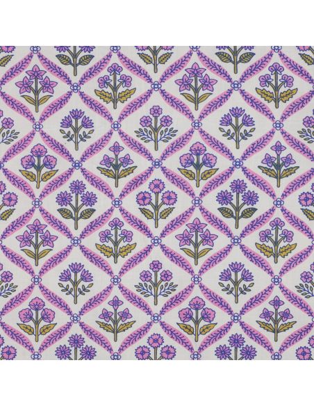 Tessuto di cotone indiano block print Solenne - Rosa