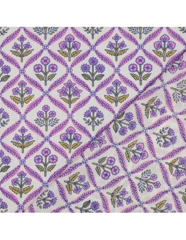 Tessuto di cotone indiano block print Solenne - Rosa