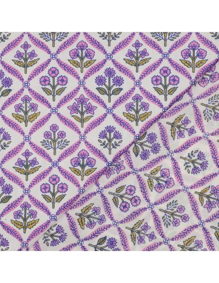 Tessuto di cotone indiano block print Solenne - Rosa