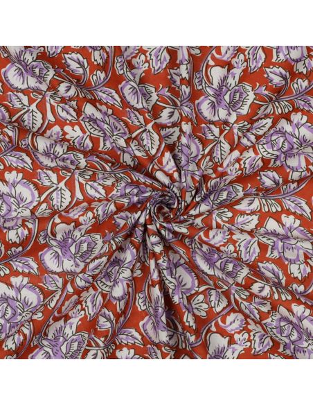 Tessuto di cotone indiano block print Jasmine - Terracotta
