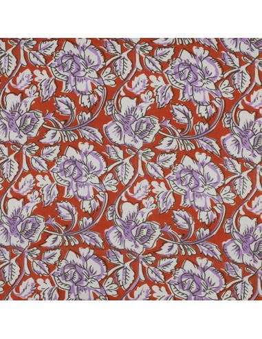 Tessuto di cotone indiano block print Jasmine - Terracotta