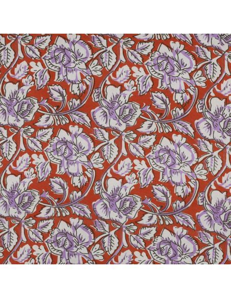 Tessuto di cotone indiano block print Jasmine - Terracotta