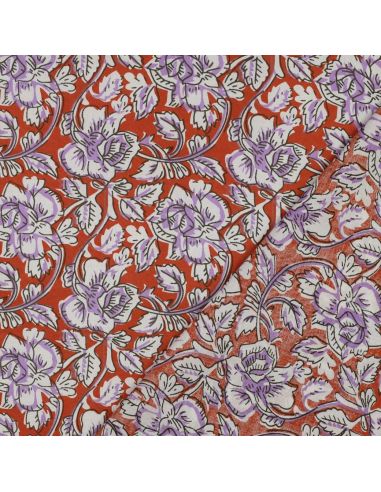 Tessuto di cotone indiano block print Jasmine - Terracotta