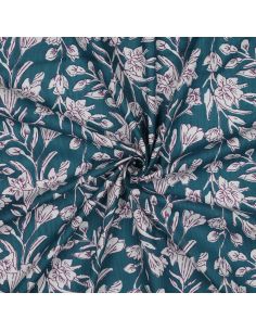 Tessuto di cotone indiano block print Kirine - Blu petrolio