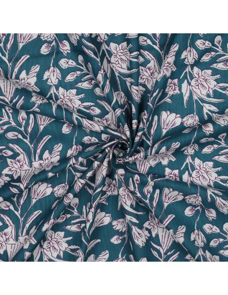 Tessuto di cotone indiano block print Kirine - Blu petrolio
