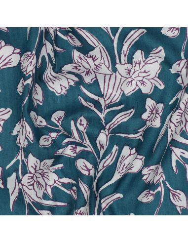 Tessuto di cotone indiano block print Kirine - Blu petrolio