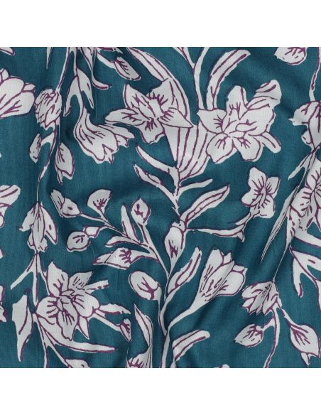 Tessuto di cotone indiano block print Kirine - Blu petrolio