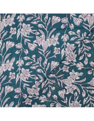 Tessuto di cotone indiano block print Kirine - Blu petrolio