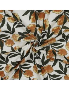 Tessuto di cotone indiano block print Limoni - Foglie verdi