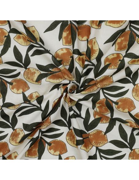 Tessuto di cotone indiano block print Limoni - Foglie verdi