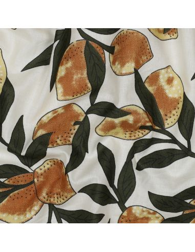 Tessuto di cotone indiano block print Limoni - Foglie verdi