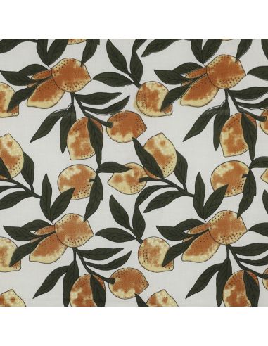 Tessuto di cotone indiano block print Limoni - Foglie verdi