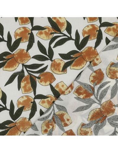 Tessuto di cotone indiano block print Limoni - Foglie verdi