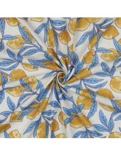 Tessuto di cotone indiano block print Limoni - Foglie blu