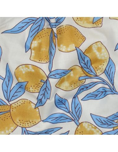 Tessuto di cotone indiano block print Limoni - Foglie blu