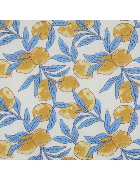 Tessuto di cotone indiano block print Limoni - Foglie blu