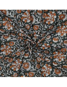 Tessuto di cotone indiano block print Myrène - Verde