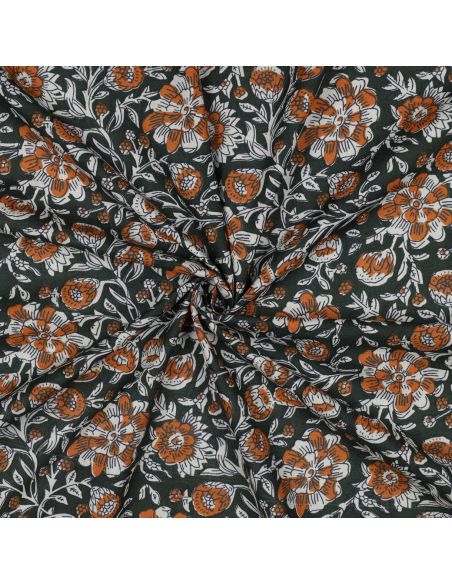 Tessuto di cotone indiano block print Myrène - Verde