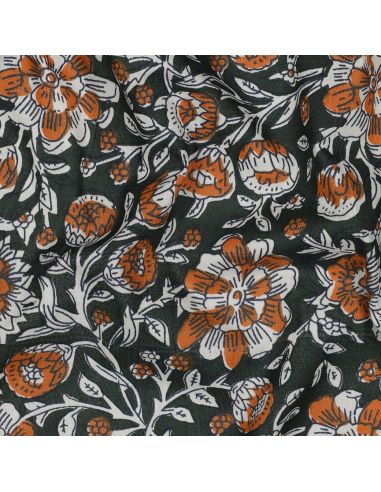Tessuto di cotone indiano block print Myrène - Verde