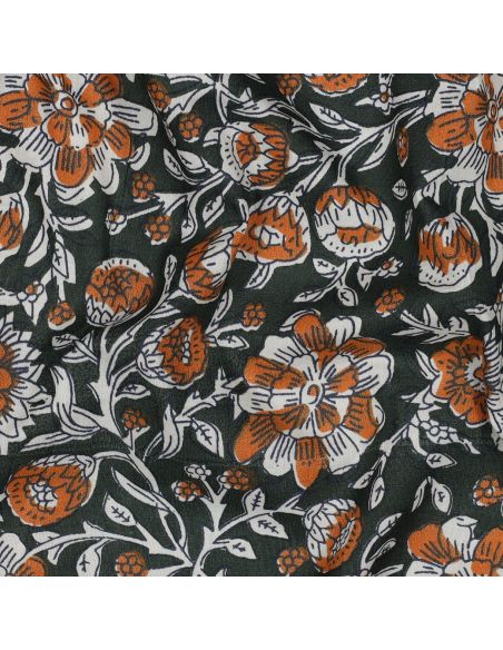 Tessuto di cotone indiano block print Myrène - Verde
