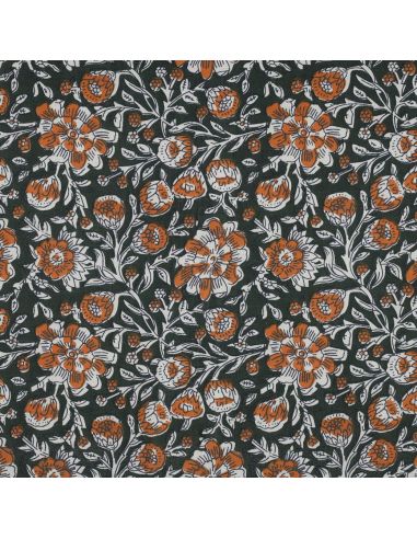 Tessuto di cotone indiano block print Myrène - Verde