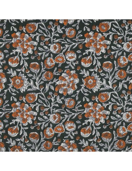 Tessuto di cotone indiano block print Myrène - Verde